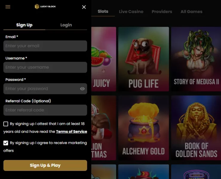 LuckyBlock Casino Online sign up